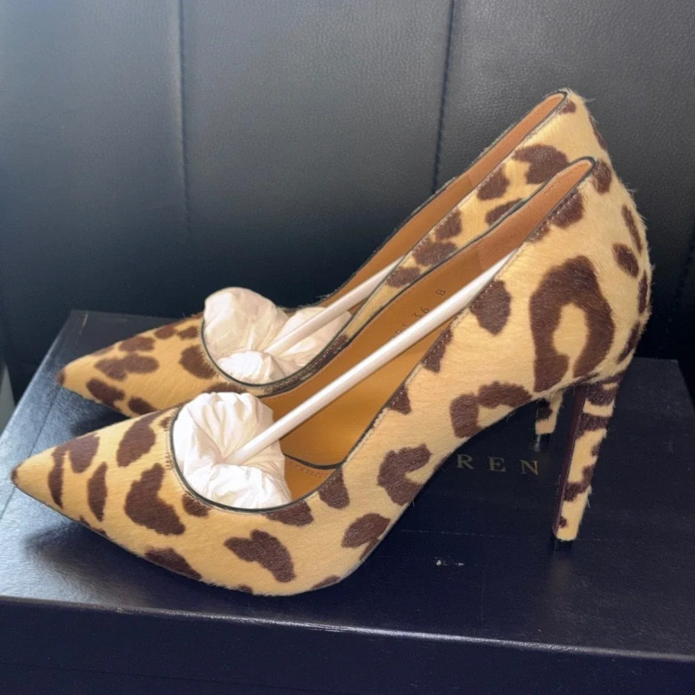 NEW Ralph Lauren Purple Label Women 6 Italian Celia Pump Multi Leopard Calf Hair
